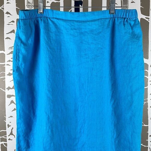 IVY 100% Linen Maxi Skirt Side Split w Pockets Turquoise XL - Picture 2 of 11